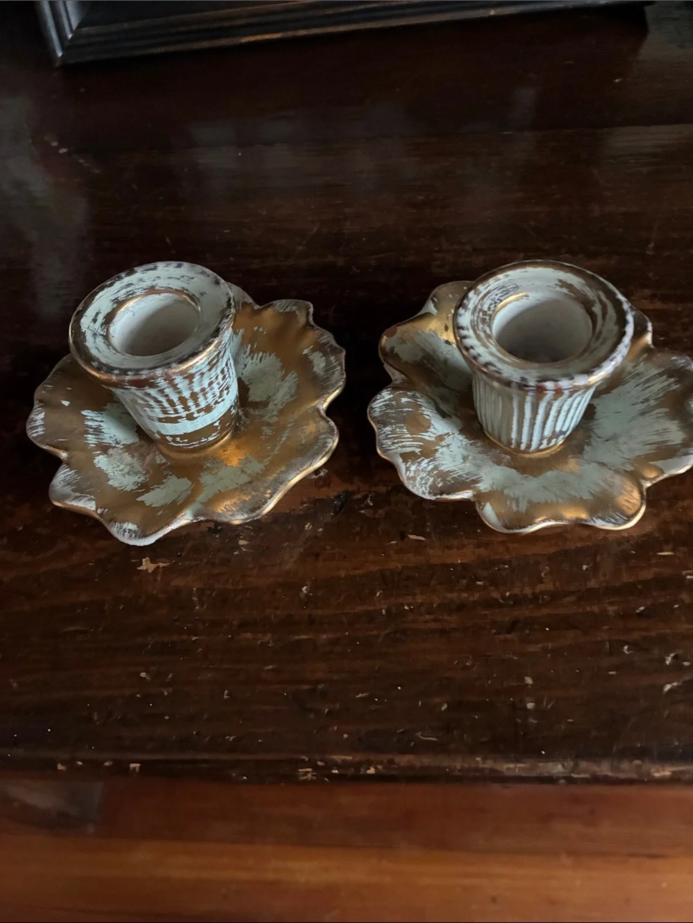 MCM Stangl Antique Gold candlesticks in EUC.